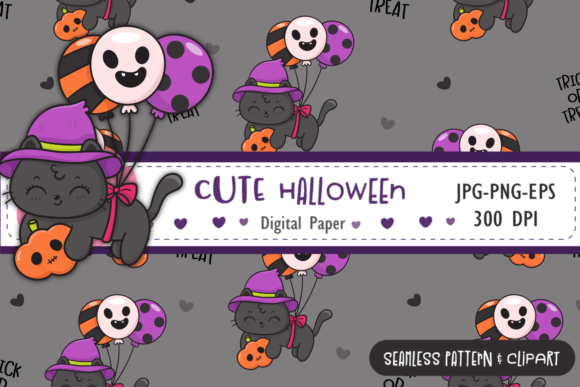 Halloween Cat Seamless Pattern Cat Witch: A Playful Addition to Your Creative Projects