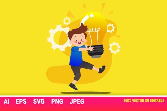 Kids Think Happy Cartoon Illustration