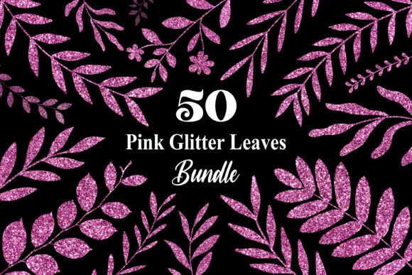 Pink Glitter Leaves Bundle for Creative Projects