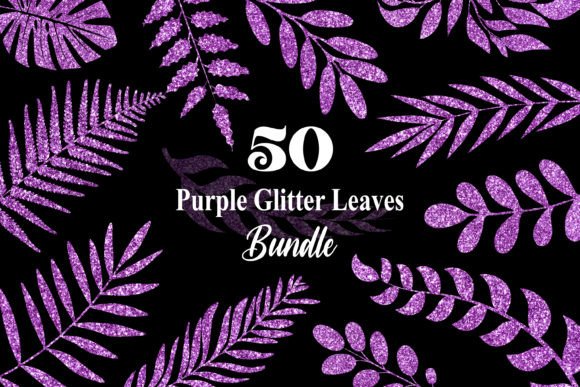 Purple Glitter Leaves Bundle