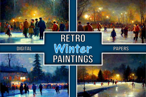 Retro Winter Paintings Digital Papers: A Creative Resource for Print-on-Demand and More